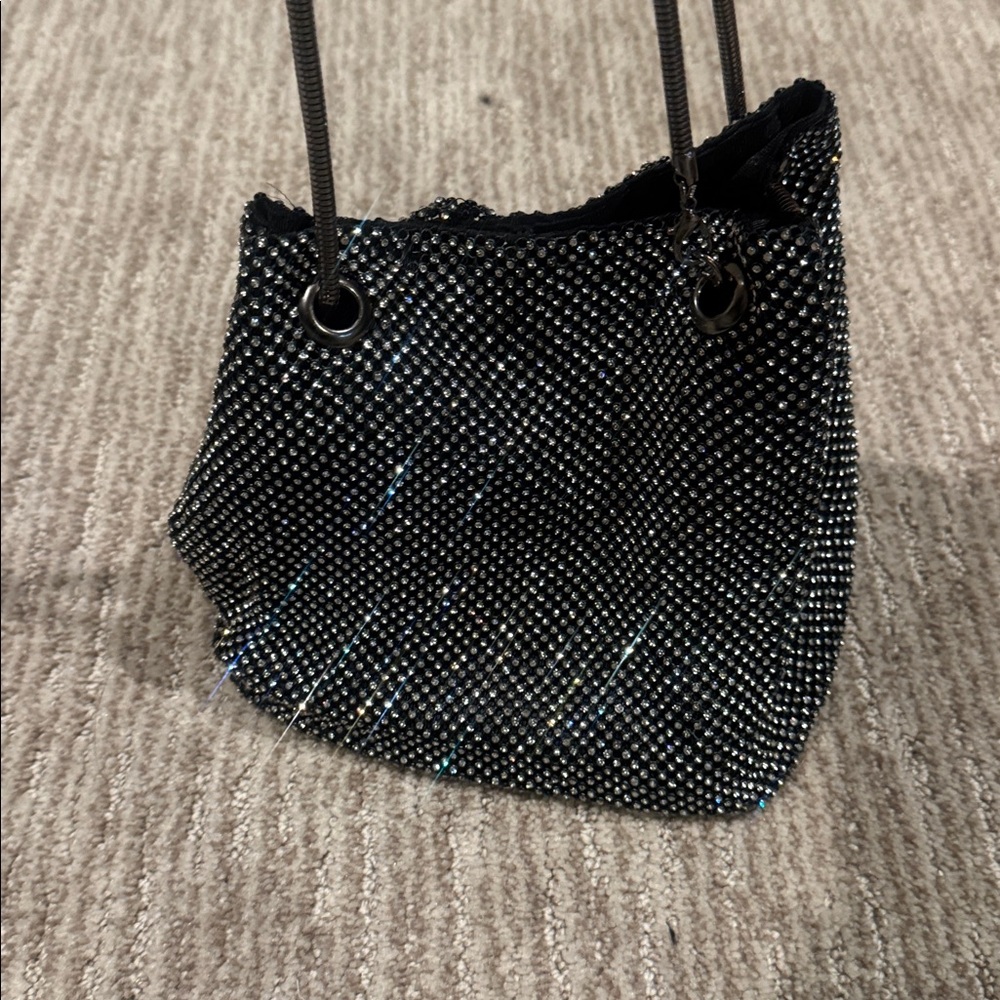 Sparkling Black Rhinestone Drawstring Evening Bag - image 3
